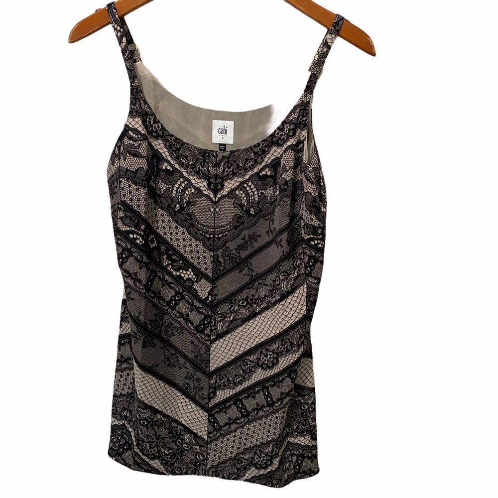 Cabi Sleeveless black lace Nude style top Small